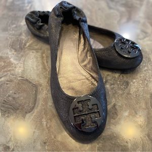 Tory Burch Reva Ballet Flats, Pewter, size 10
